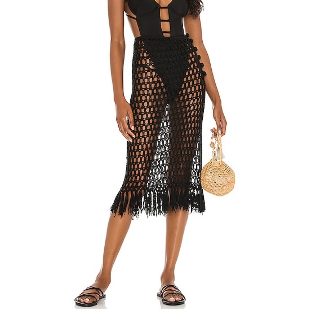 Revolve Black Crochet Midi Skirt